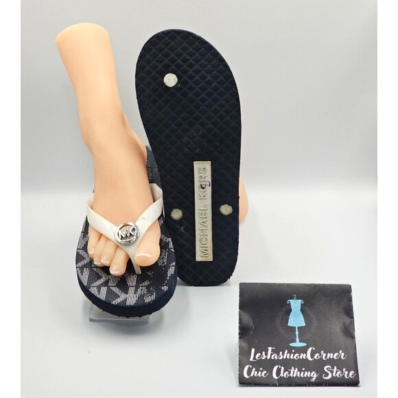 Michael Kors Women's White Navy  Jet Set Rubber Flip Flops Sandals Sz 11 2527 - Picture 3 of 16